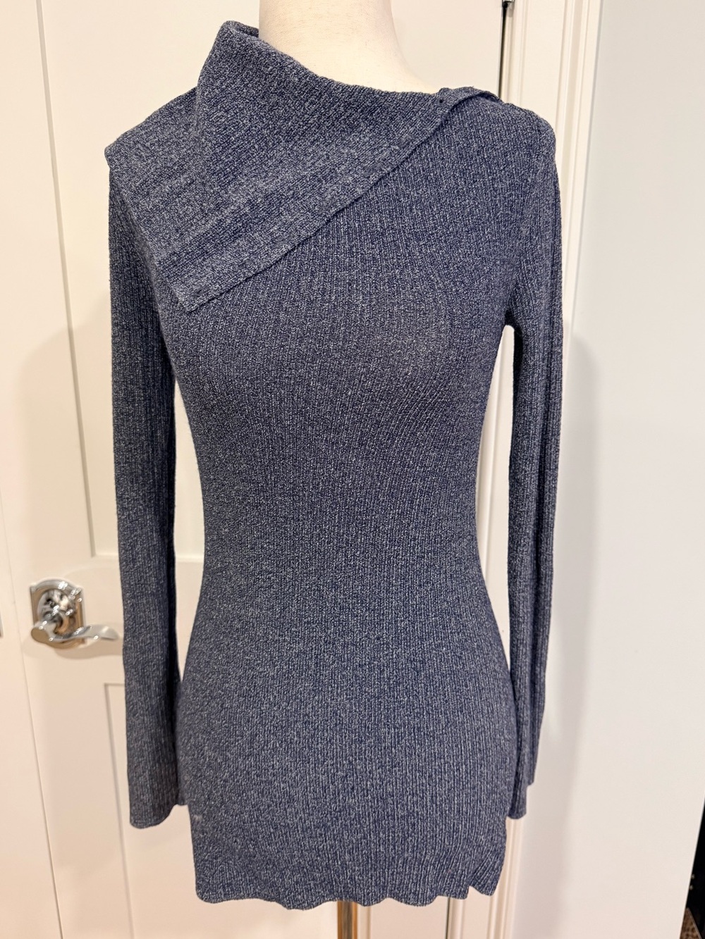 Theory Linella Ribbed Asymmetric Cowl Turtleneck Sweater